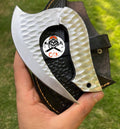 Handforged D2 steel chef ulu knife by cskforged, featuring a curved blade and ergonomic handle for precise cutting.