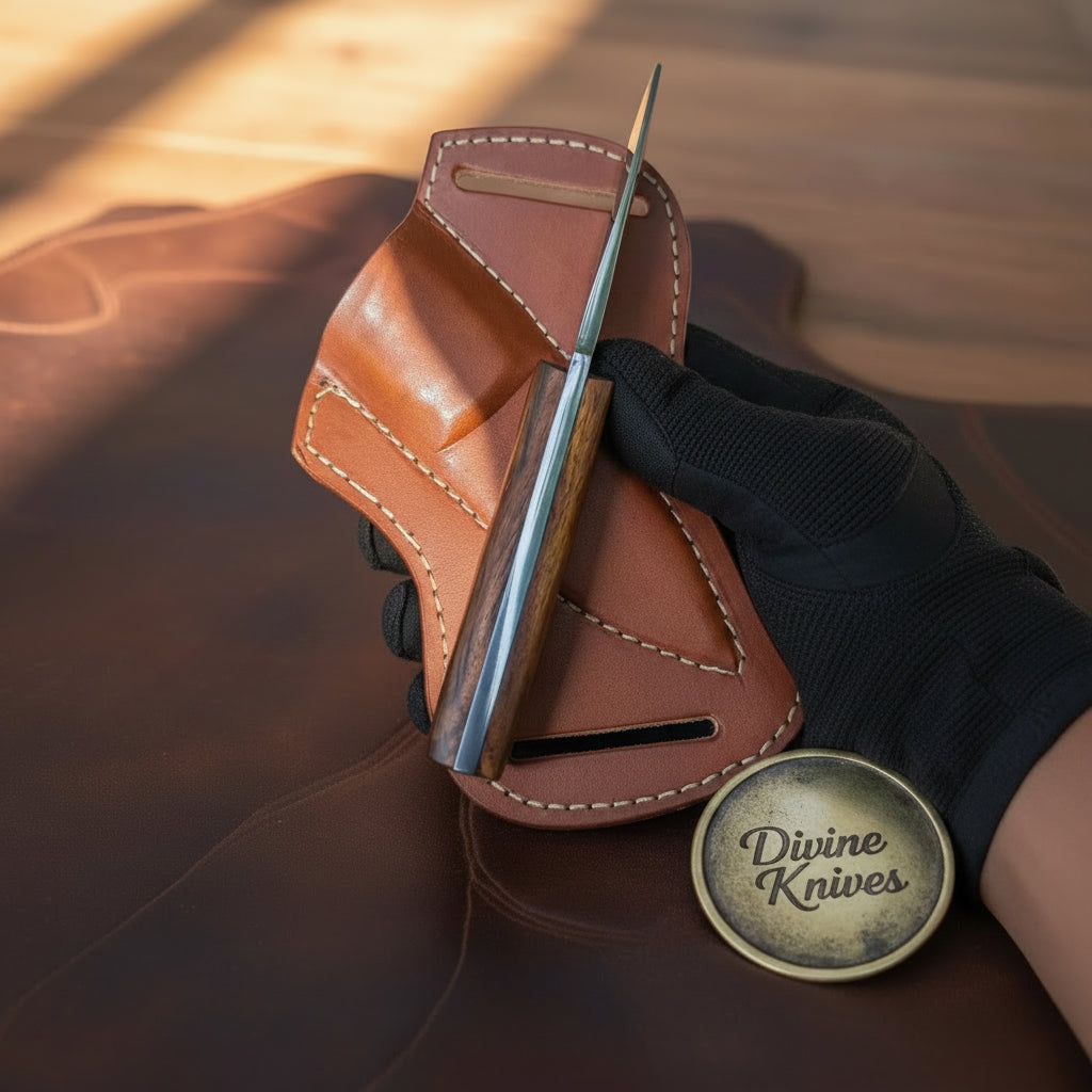 Walnut D2 Steel Mini Dagger with Polished Blade and Leather Sheath