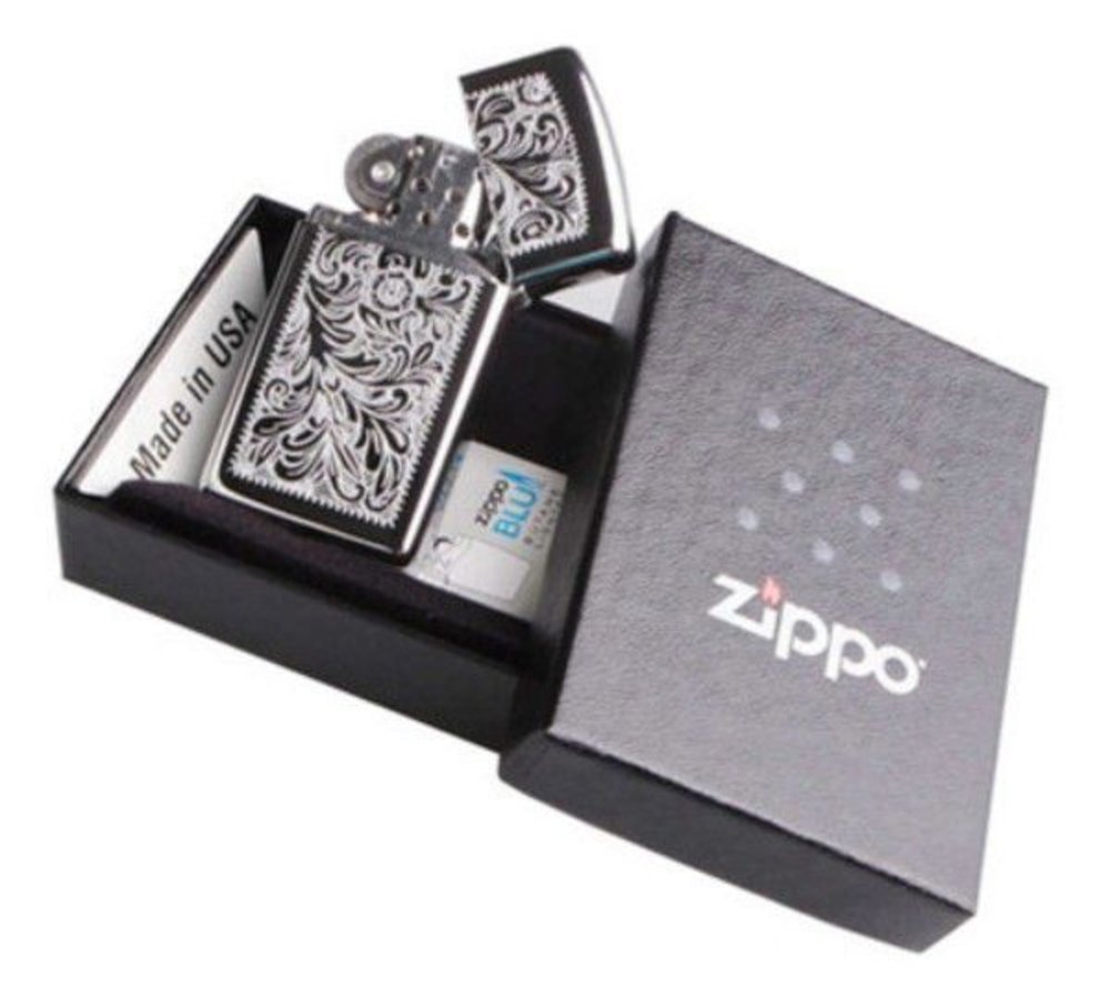 Zippo Slim Chrome Venetian, High Polish Chrome Lighter #1652