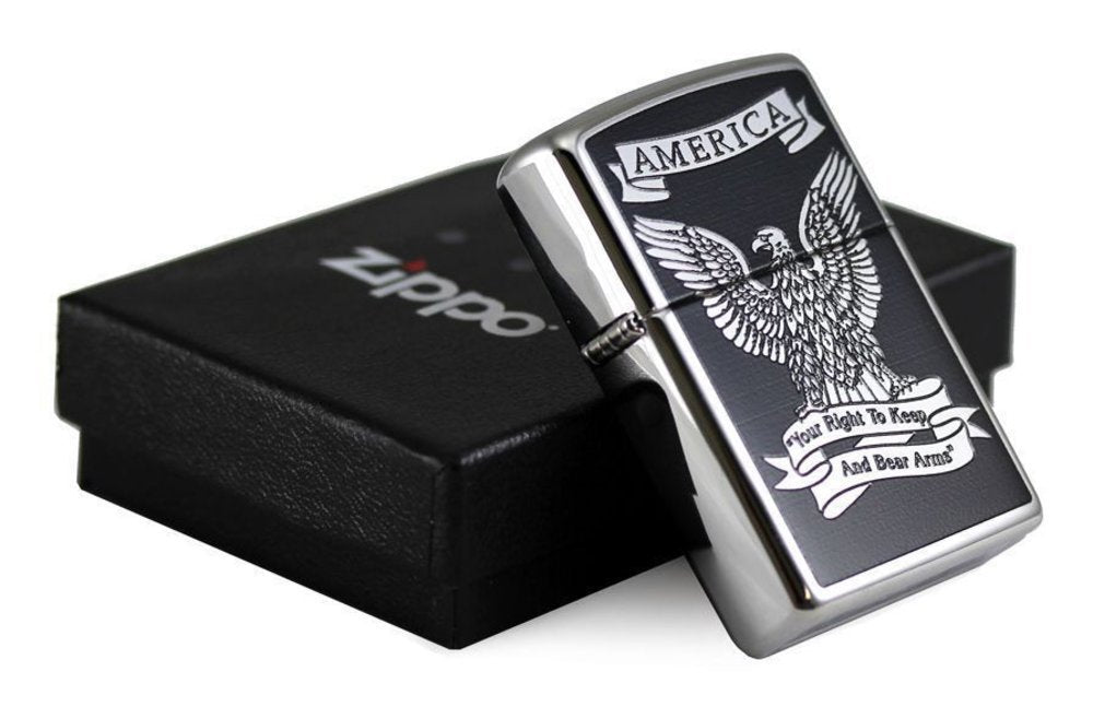 Zippo Eagle Right to Bear Arms, High Polish Chrome Lighter #28290