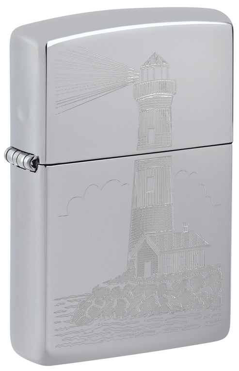 Zippo Lighthouse, High Polish Chrome Lighter #46725