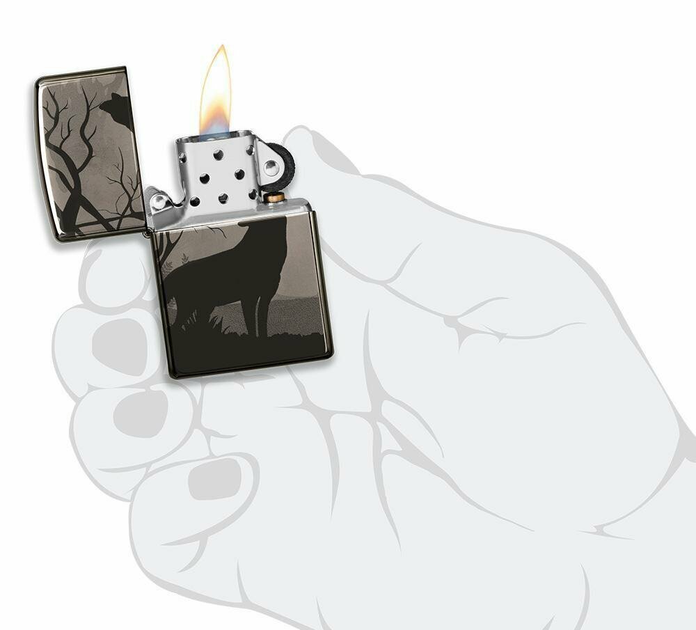 Zippo Howling Wolves 360° Photo Image, Black Ice Lighter #49188