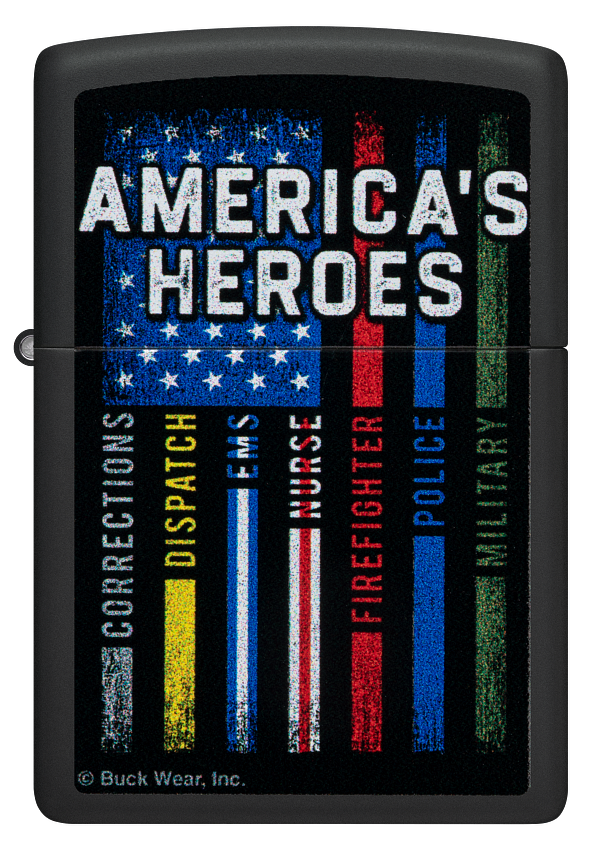 Zippo Buck Wear American Heroes USA, Black Matte Lighter #48634