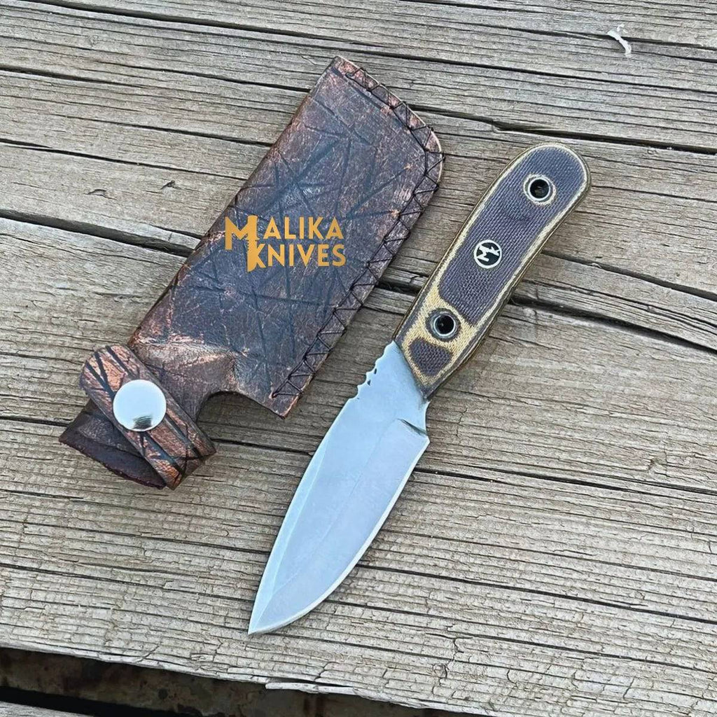 Handcrafted MALIKA KNIVES EDC knife with stainless steel blade and textured handle, designed for everyday use and durability.