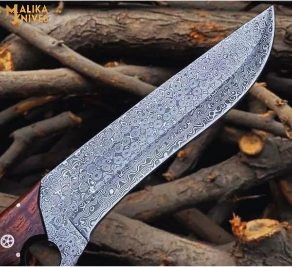Knuckle Bowie Knife Damascus Steel Rosewood Handle