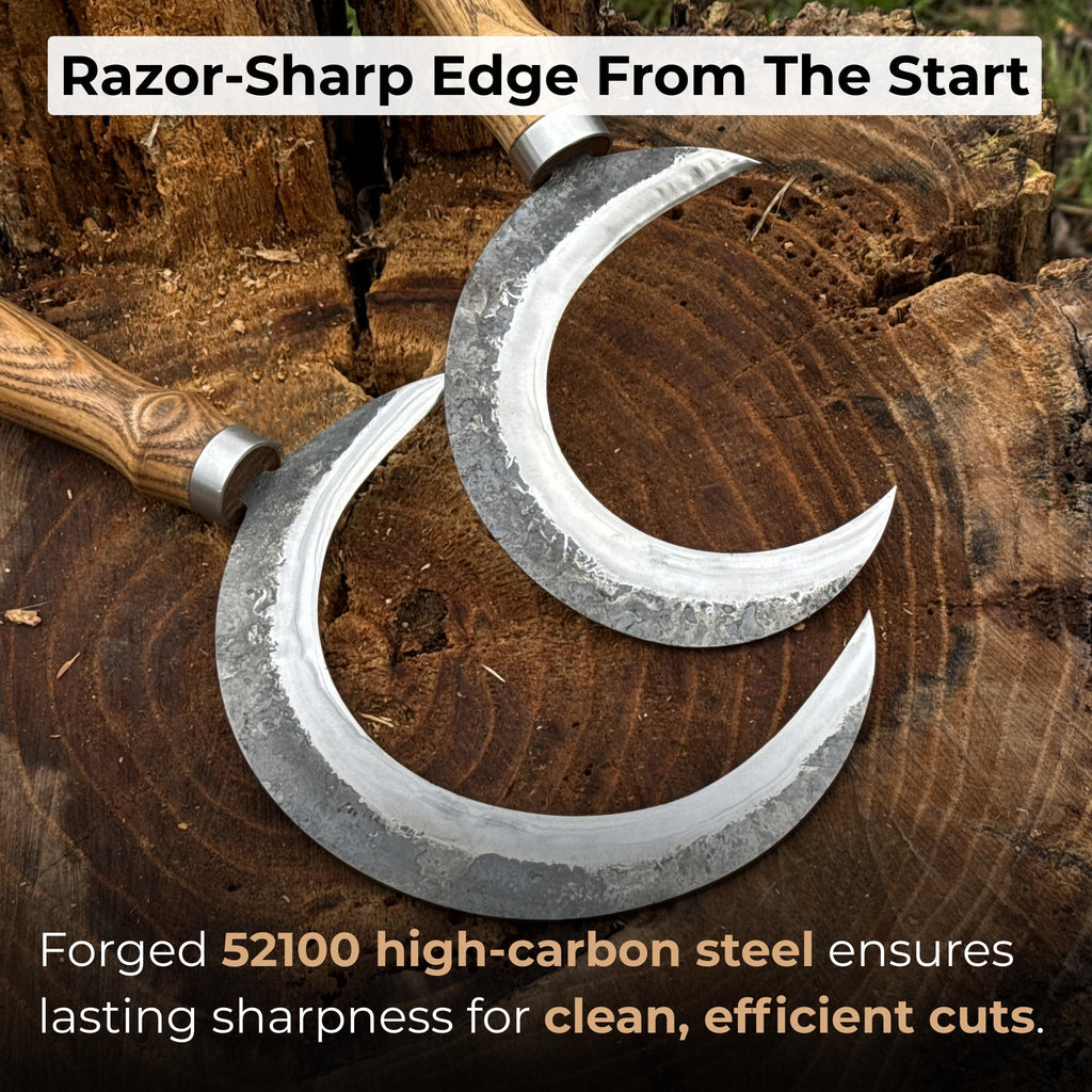 2-Piece Hand-Forged 52100 High-Carbon Steel Sickle Set - Sharky Forged Steel Tools