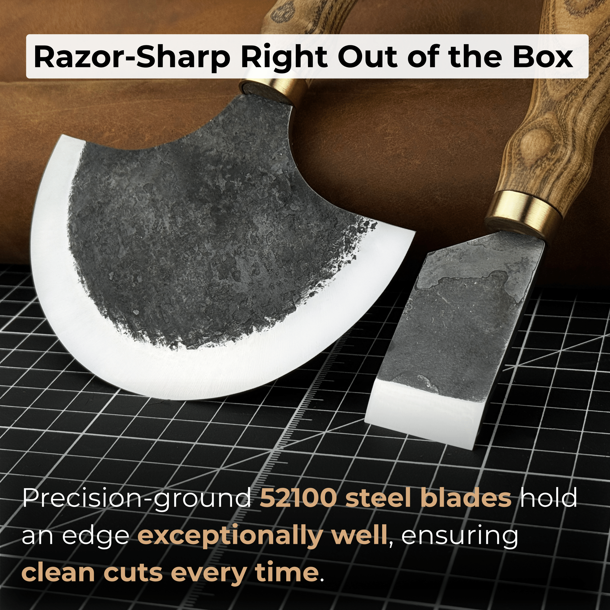 2-Piece Straight and Round (Half Moon) Leather Knife Set