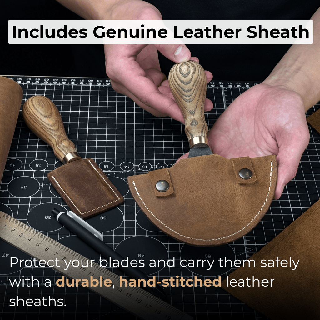 2-Piece Straight and Round (Half Moon) Leather Knife Set