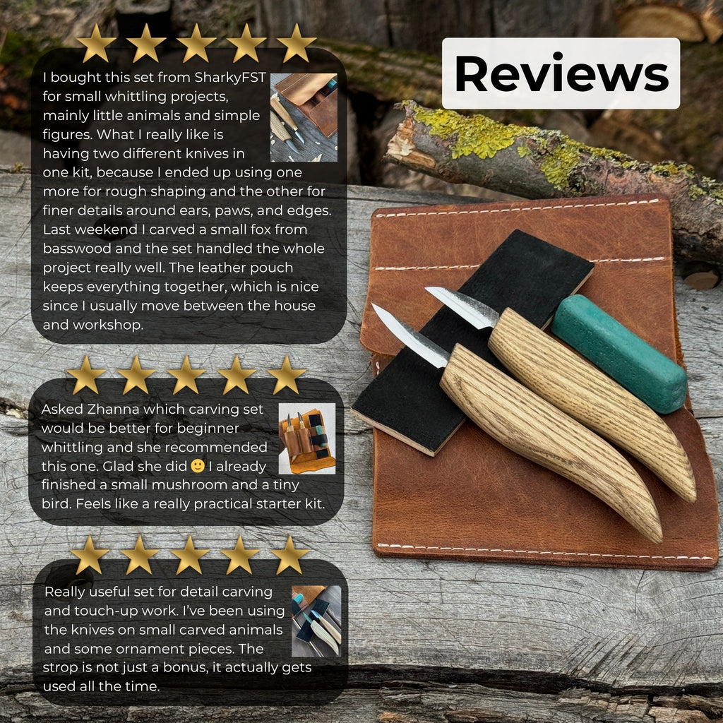 2-Piece Wood Carving Knife Set with Leather Strop and Case