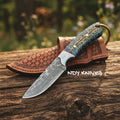 8" Damascus Steel Skinner with Sky-Blue Pinecone Handle