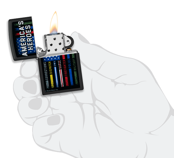 Zippo Buck Wear American Heroes USA, Black Matte Lighter #48634