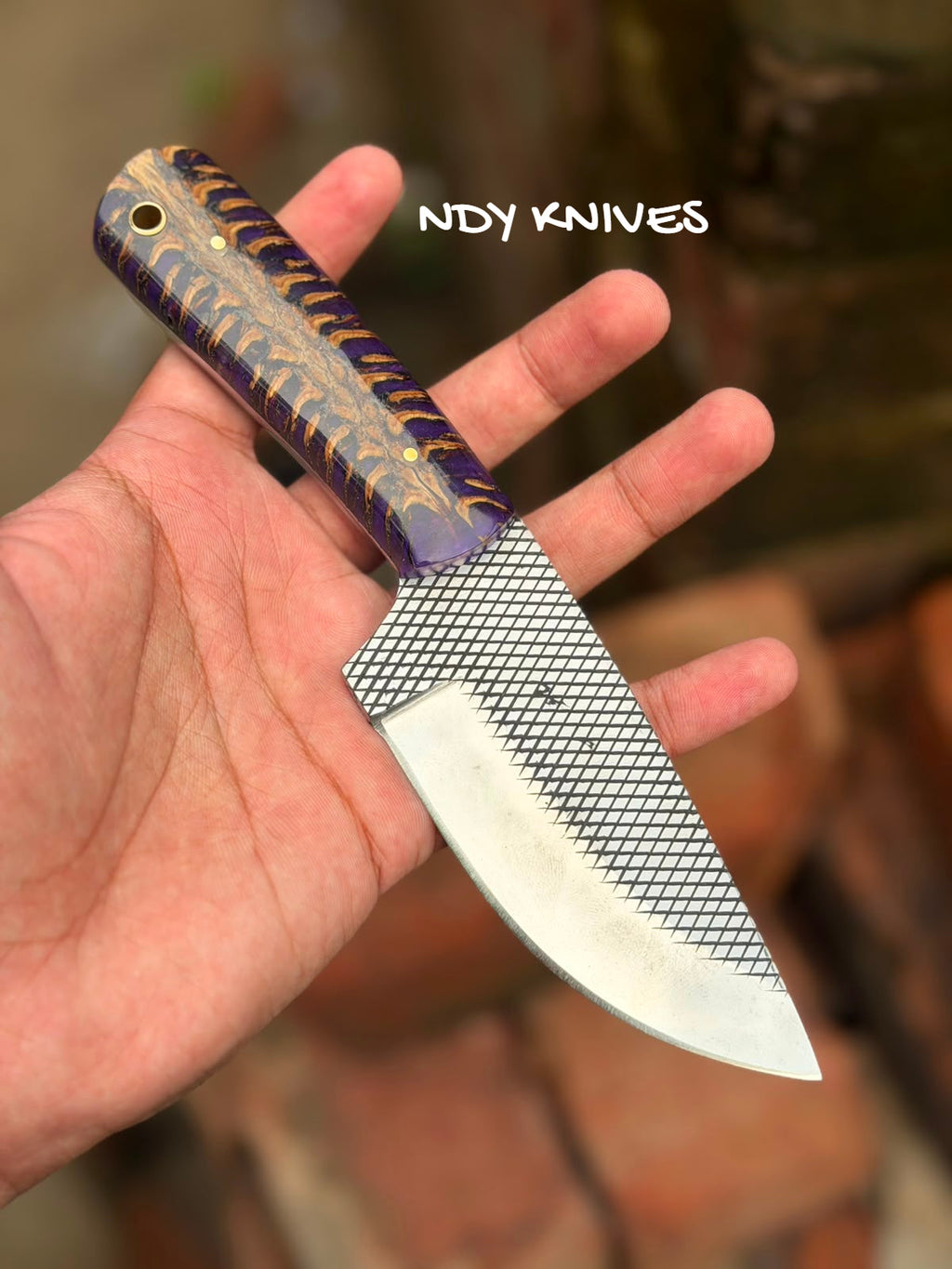 8" High-Carbon Rasp Steel Cowboy Knife with Purple Pinecone Handle
