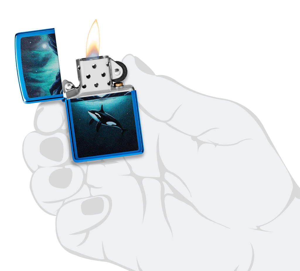 Zippo Orca Killer Whale, High Polish Blue Lighter #48984