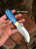 7" High-Carbon Rasp Steel Cowboy Knife with Swirling Ocean Blue Handle