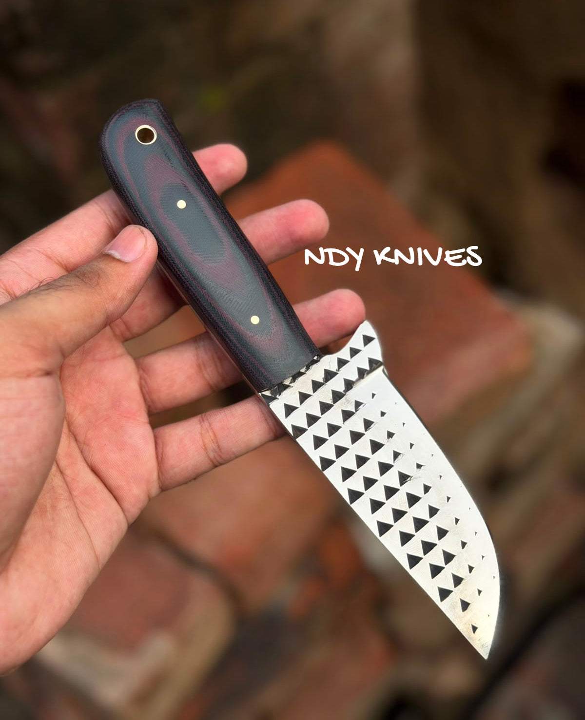 8" High-Carbon Rasp Steel Cowboy Knife with Black & Red Layered G10 Micarta Handle
