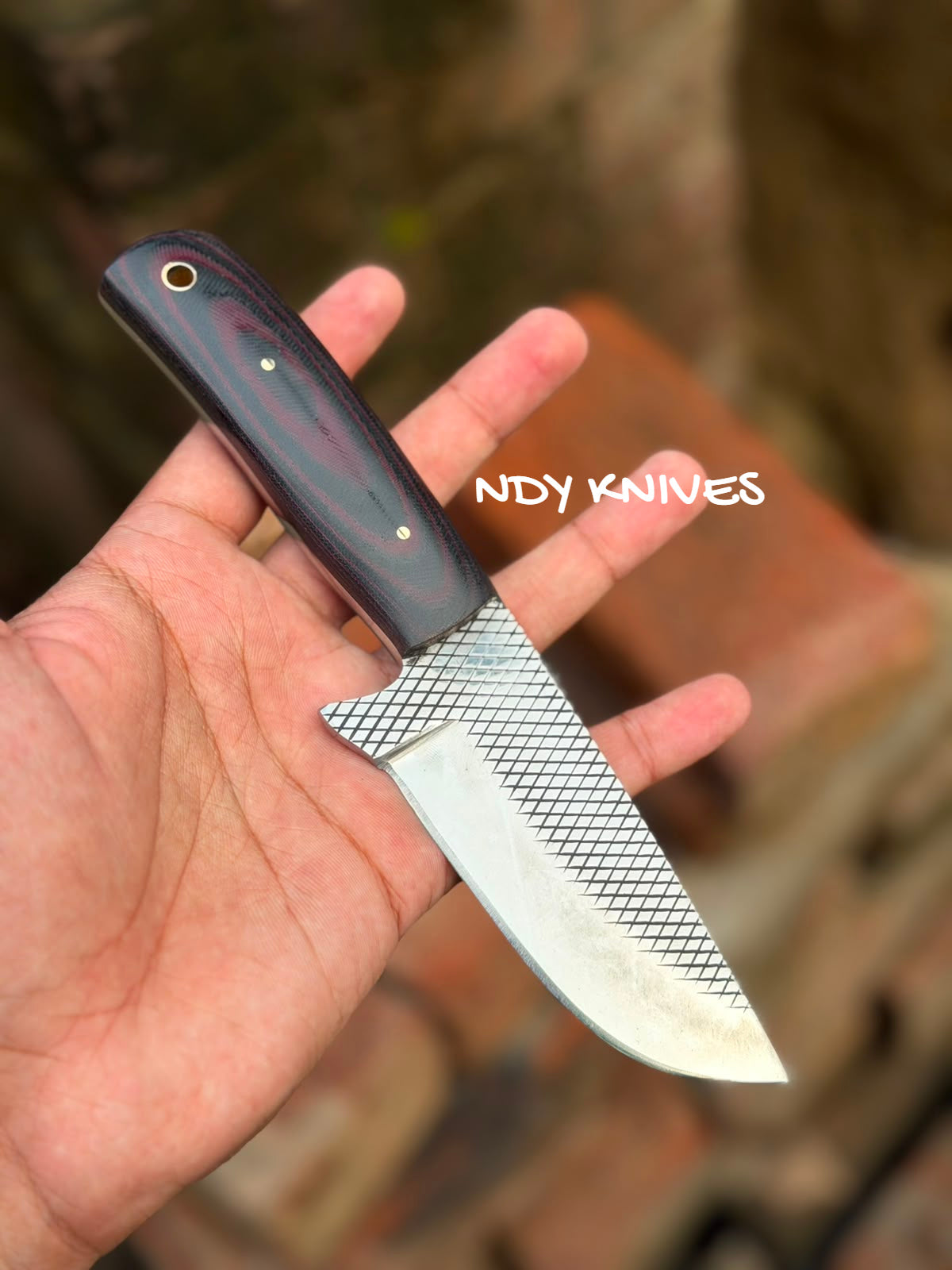 8" High-Carbon Rasp Steel Cowboy Knife with Black & Red Layered G10 Micarta Handle