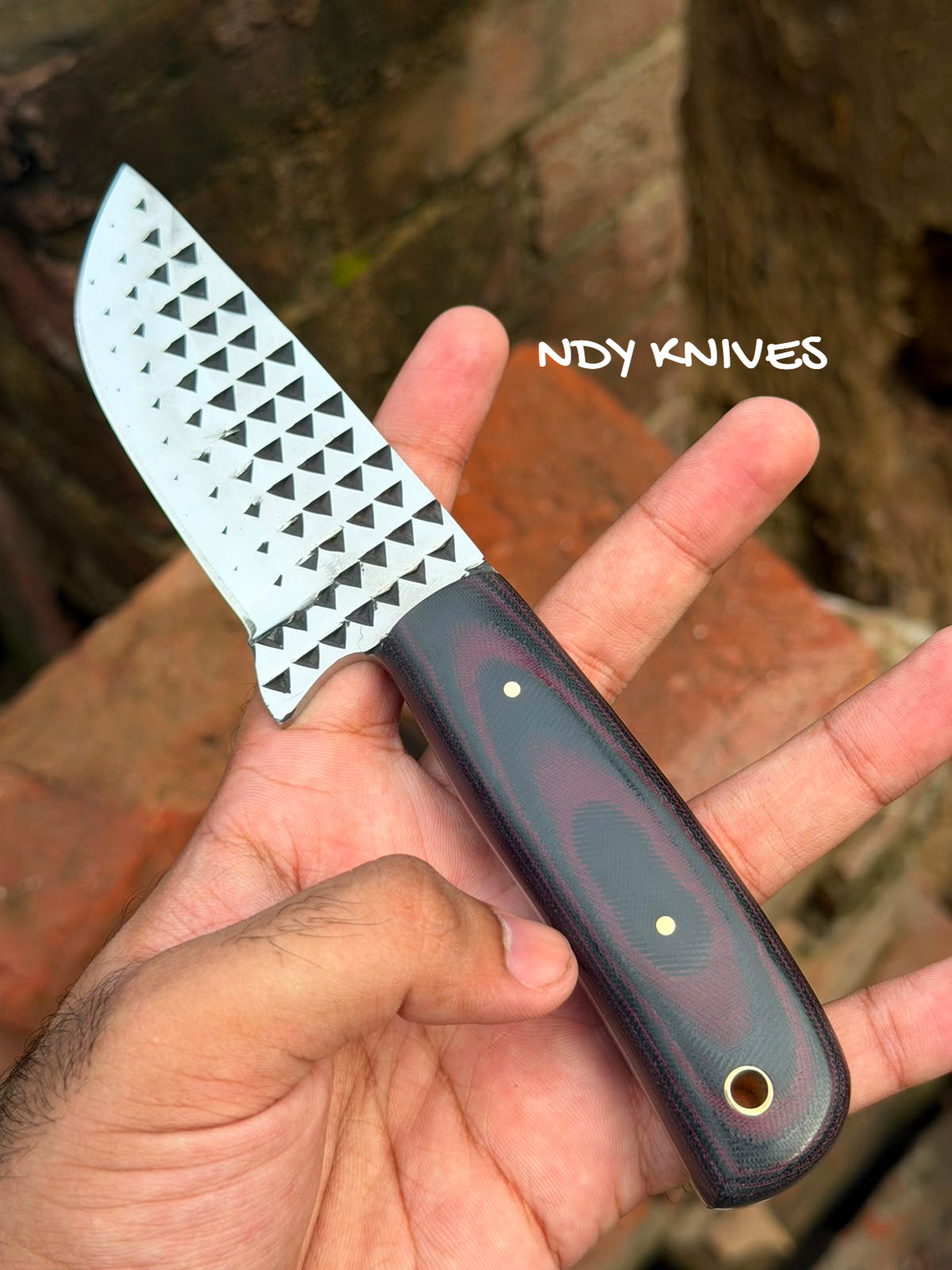 8" High-Carbon Rasp Steel Cowboy Knife with Black & Red Layered G10 Micarta Handle