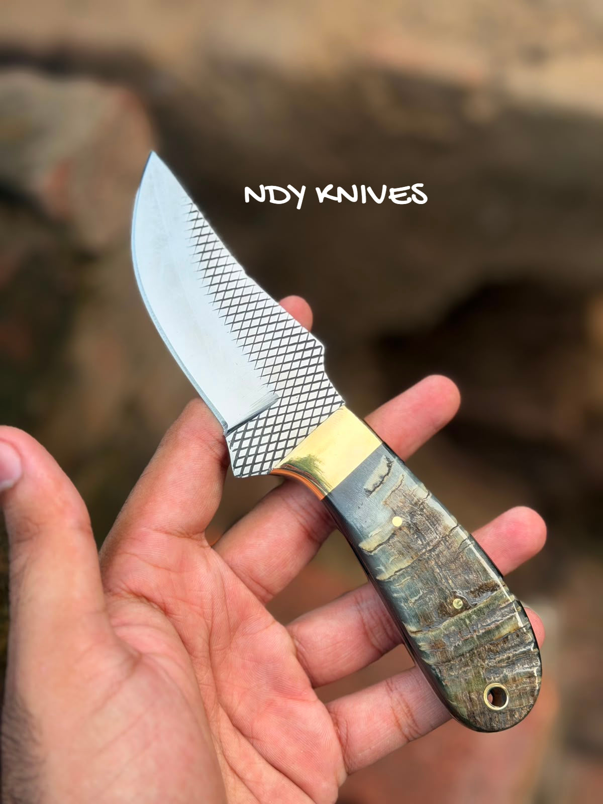7" High-Carbon Rasp Steel Cowboy Knife with Textured Ram Horn Handle