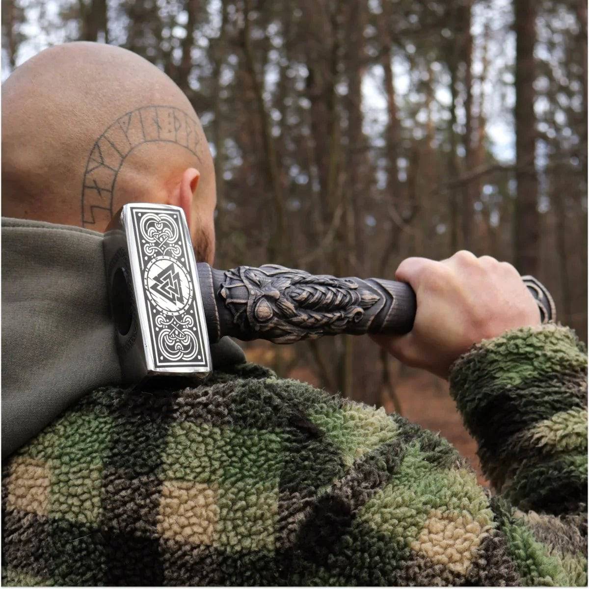 CSKforged Viking hunting knife with a sturdy blade and leather handle, designed for outdoor and hunting use.