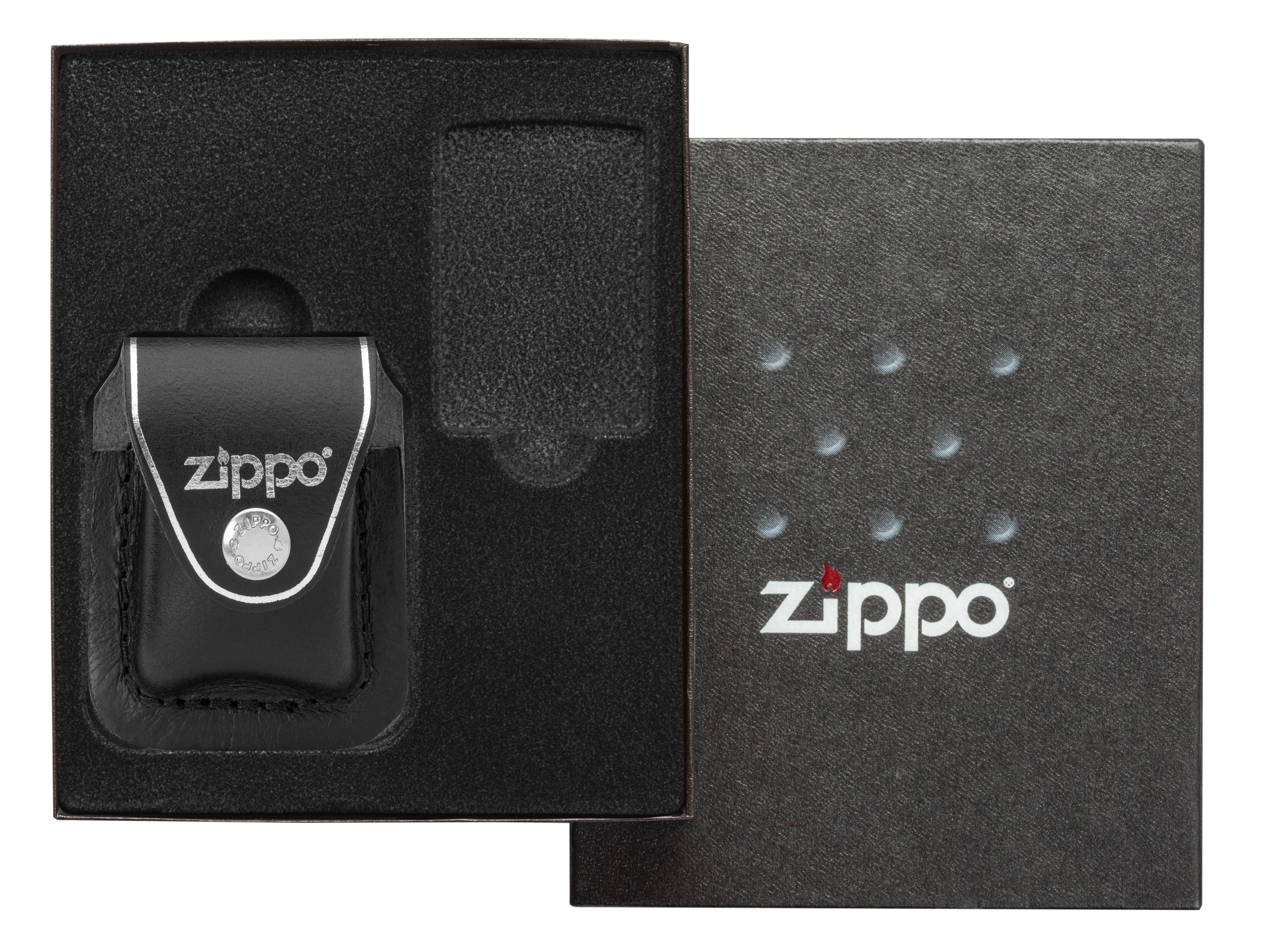 Zippo White Matte Custom & Leather Pouch Gift Set #LPGS-LPCBK-214