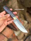 8" High-Carbon Rasp Steel Cowboy Knife with Black & Crimson G10 Micarta Handle