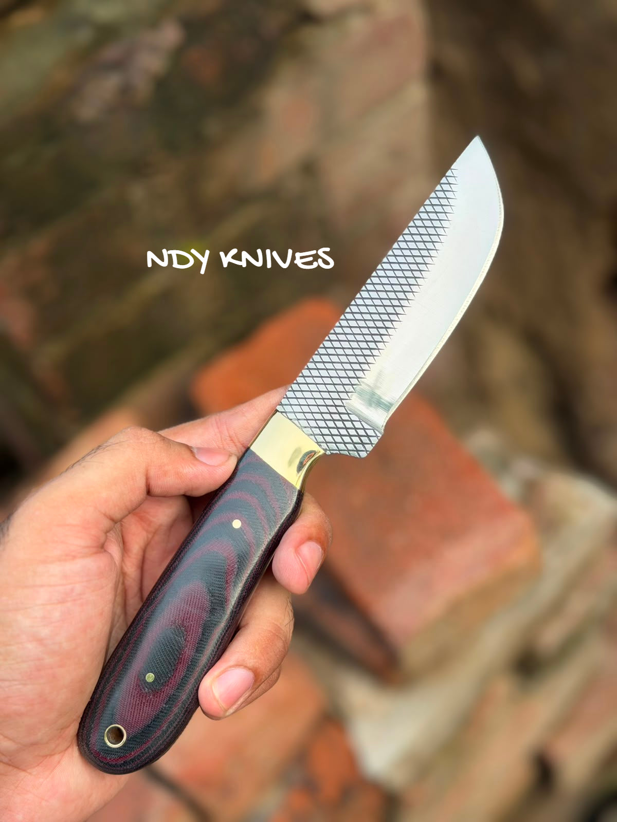 8" High-Carbon Rasp Steel Cowboy Knife with Black & Crimson G10 Micarta Handle
