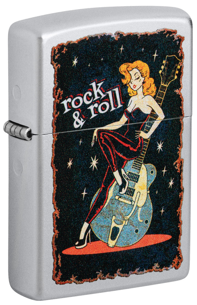 Zippo Cool Chick Rock and Roll, Satin Chrome Lighter #48930