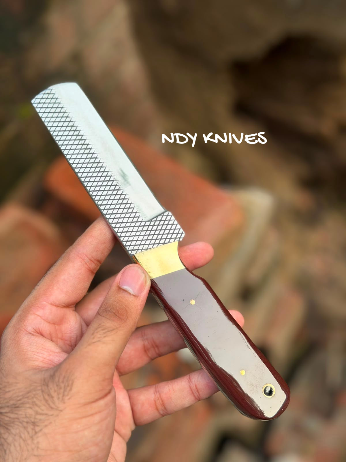 8" High-Carbon Rasp Steel Cowboy Bull Cutter Knife with Burgundy Resin Handle