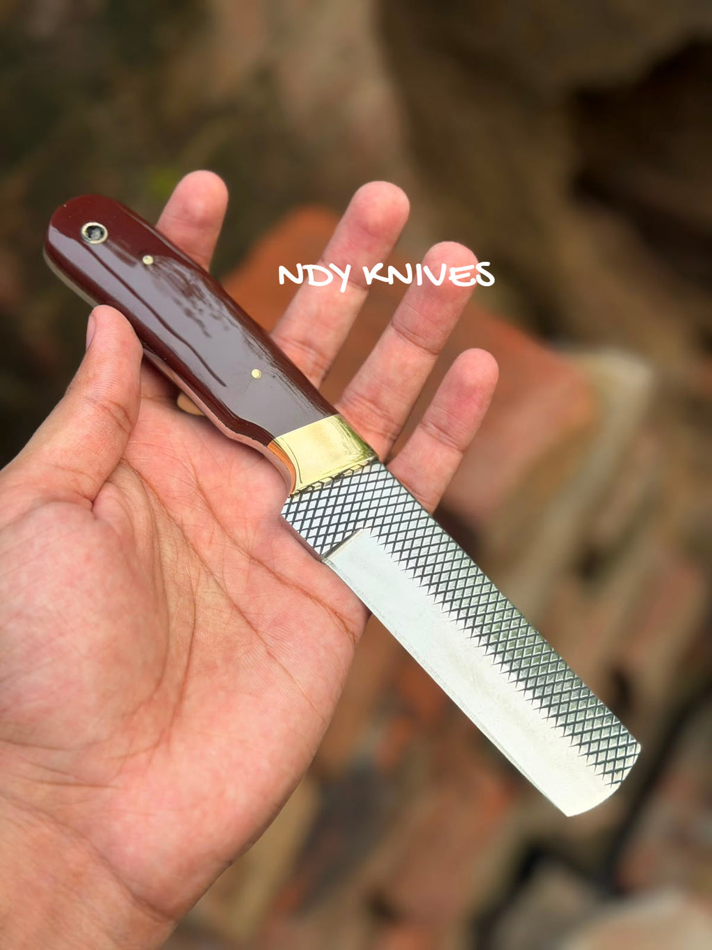 8" High-Carbon Rasp Steel Cowboy Bull Cutter Knife with Burgundy Resin Handle