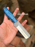 8" High-Carbon Rasp Steel Cowboy Bull Cutter Knife with Swirling Blue Resin Handle