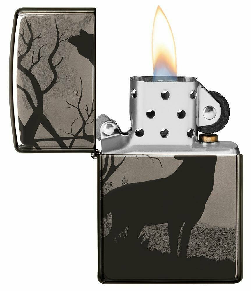 Zippo Howling Wolves 360° Photo Image, Black Ice Lighter #49188