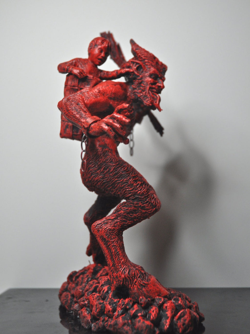 Krampus I Statue, Hand Painted Resin Sculpture, Red Finish | Mythical Creature Figurine | Unique Dark Christmas Demon, Gothic Folklore Decor