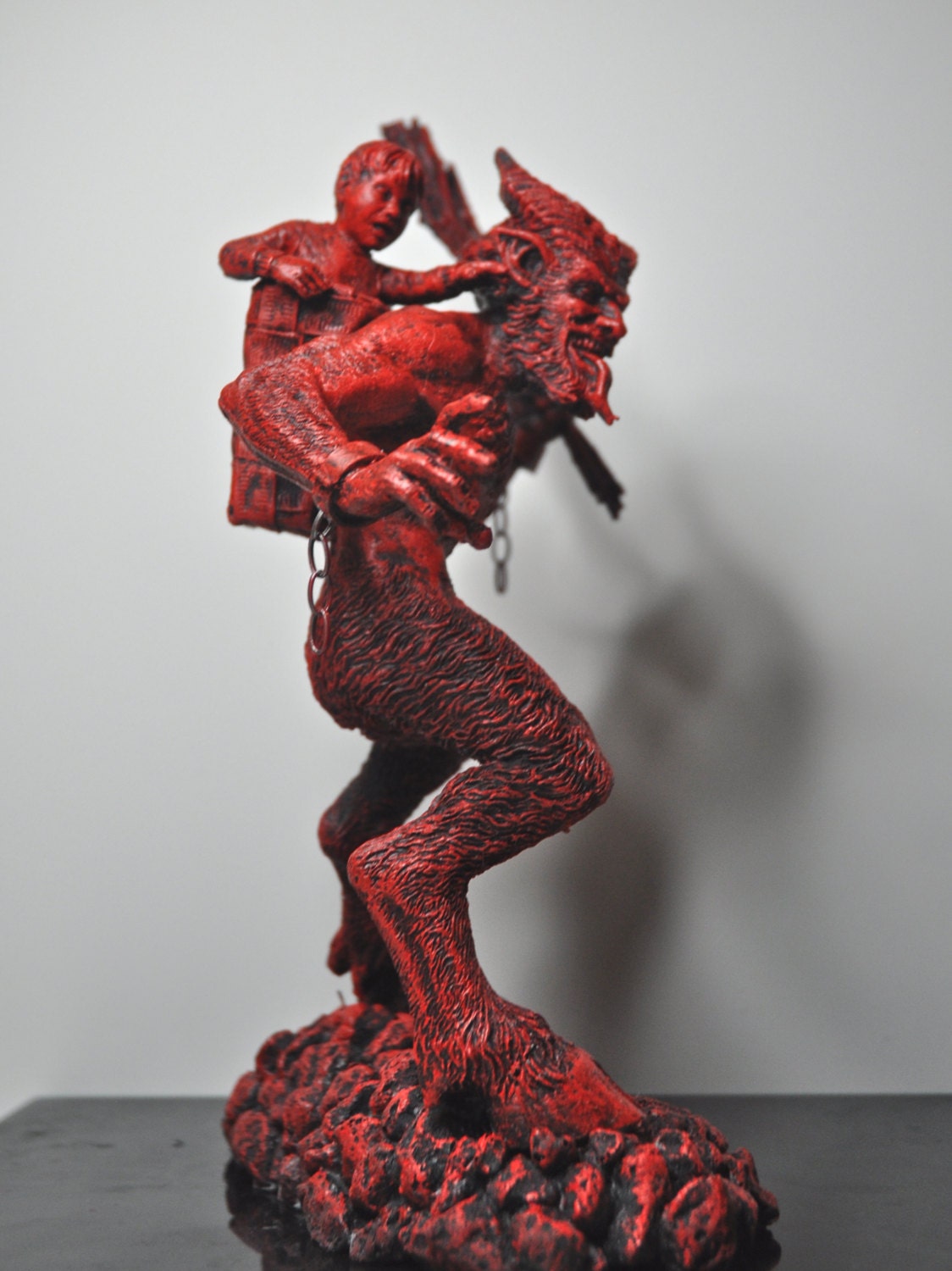 Krampus I Statue, Hand Painted Resin Sculpture, Red Finish | Mythical Creature Figurine | Unique Dark Christmas Demon, Gothic Folklore Decor