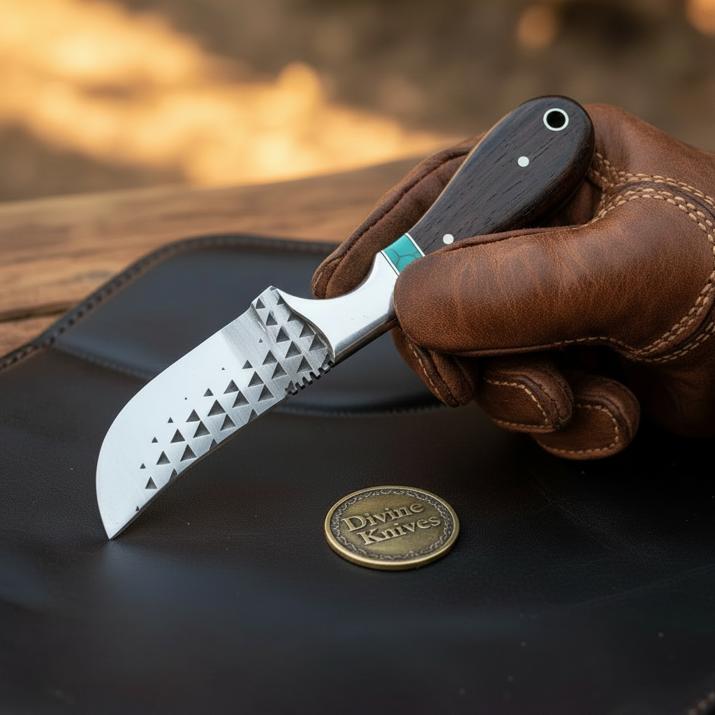 Rosewood Turquoise Bull Cutter Knife for Ranch Chores and Gifting