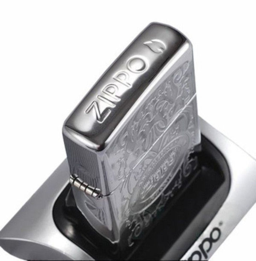 Zippo Logo Crown Stamp Filigree, High Polish Chrome Lighter #24751
