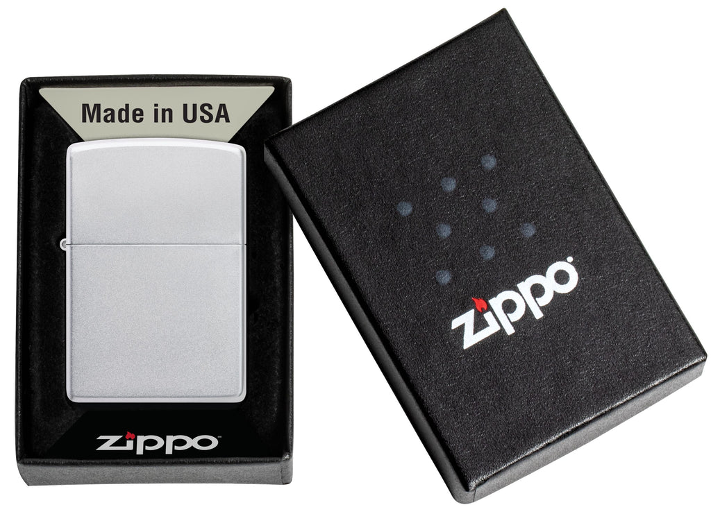Zippo Satin Chrome & Leather Pouch Gift Set #LPGS-LPCBK-205