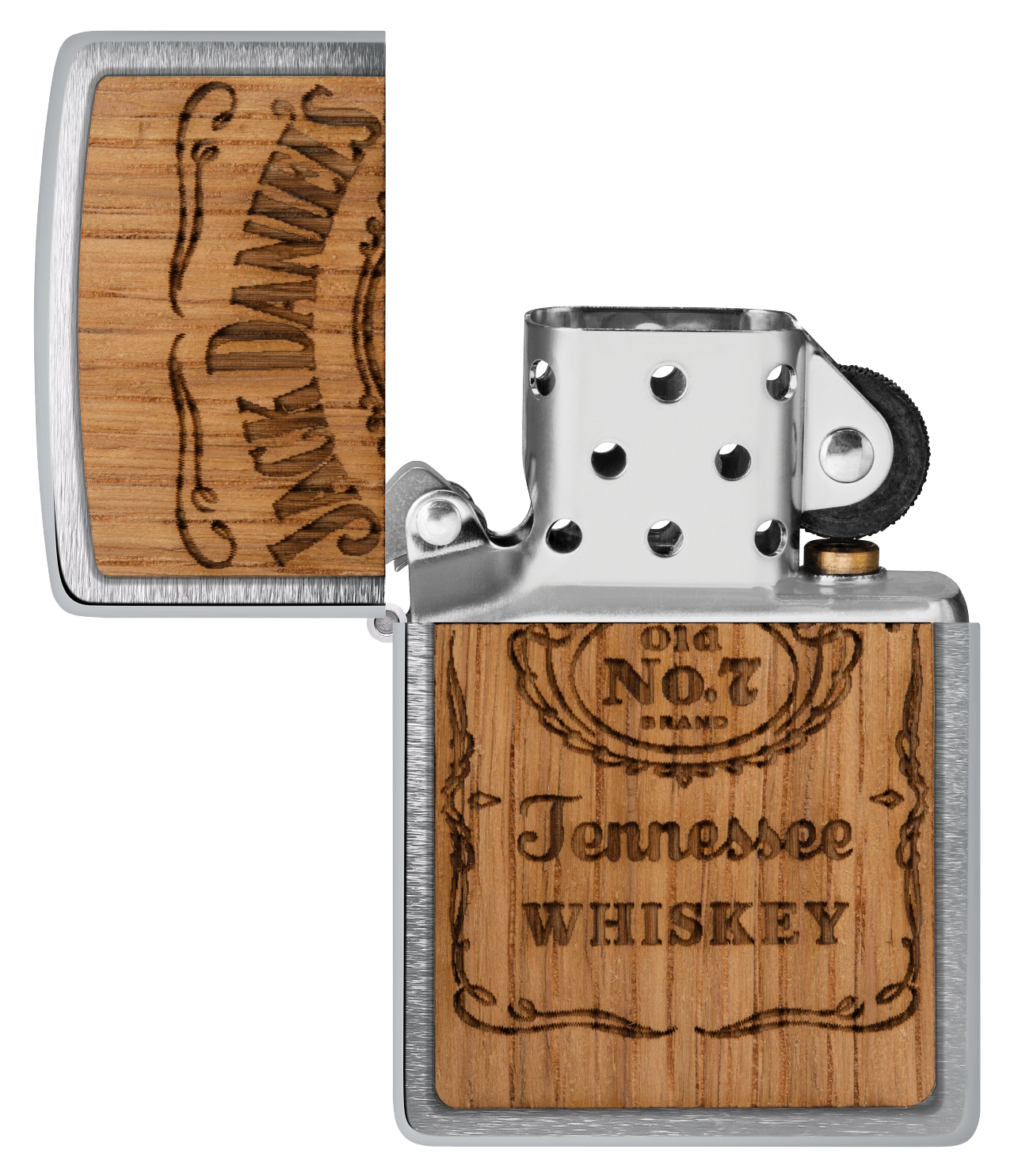 Zippo WOODCHUCK USA Jack Daniels Tennesse Whiskey, Brushed Chrome Lighter #48392