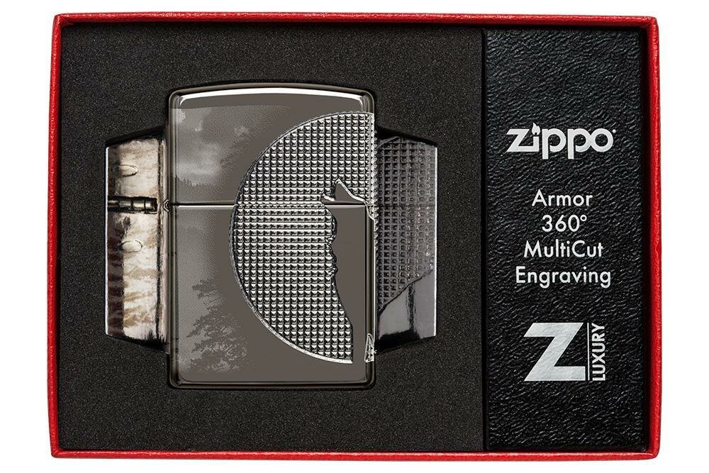 Zippo Armor Wolf Textured 360°, Black Ice Lighter #49353