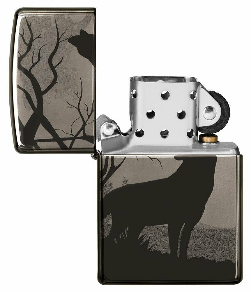Zippo Howling Wolves 360° Photo Image, Black Ice Lighter #49188