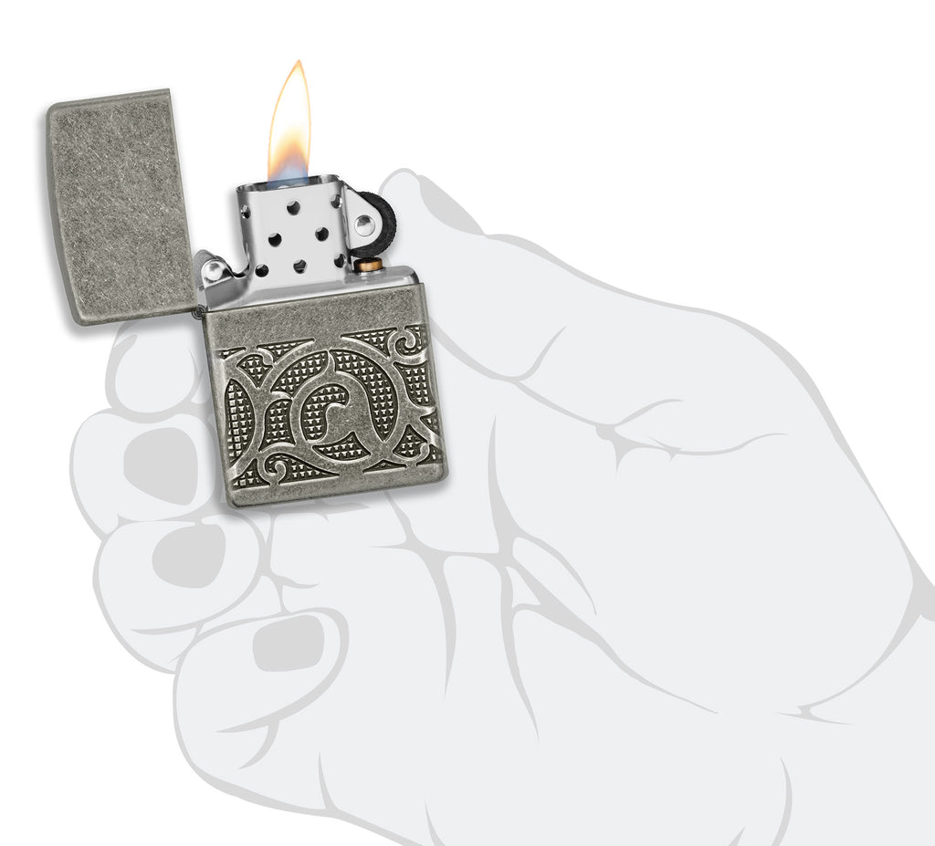 Zippo Armor Pattern MultiCut, Antique Silver Lighter #49290
