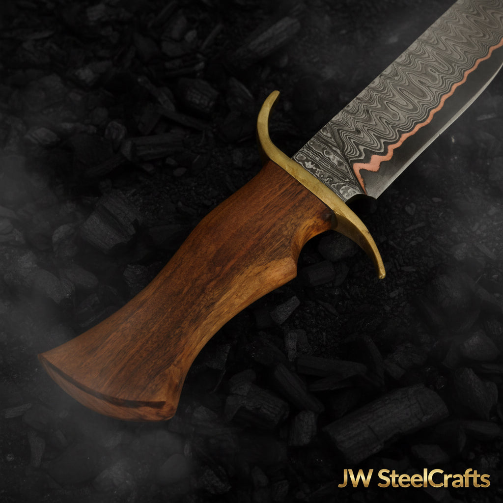 Timberland Trapper Bowie Knife 10 inch Damascus steel outdoor fixed blade - JW SteelCrafts