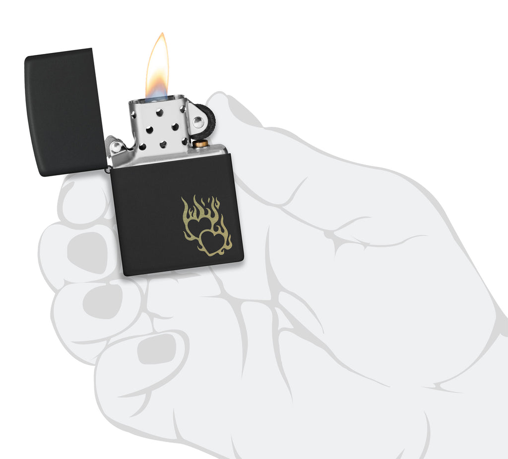 Zippo Fire Heart, Black Matte Lighter #46004