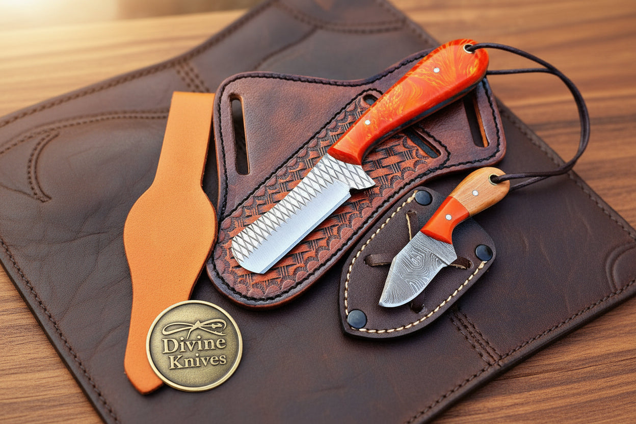 Orange Resin Rasp Bull Cutter & Neck Knife Set for Field Dressing