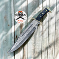 Timber Rattler Western Outlaw Damascus knife by cskforged featuring a full tang beast of a blade and detailed handle design.