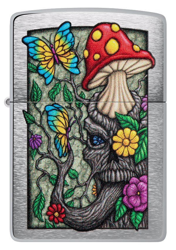 Zippo Trippy Mushroom, Brushed Chrome Lighter #48635