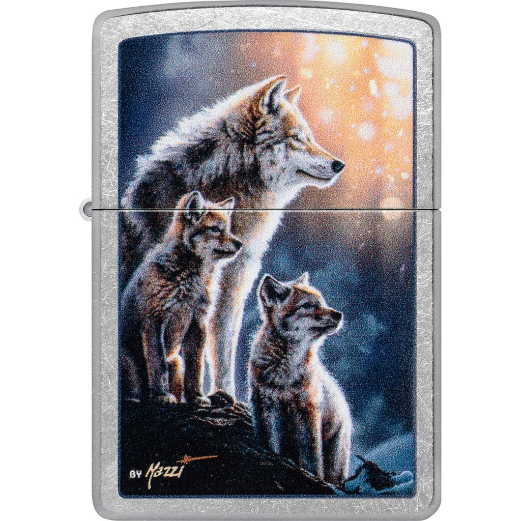 Zippo Mazzi Wolf and Cubs, Street Chrome Lighter #47106
