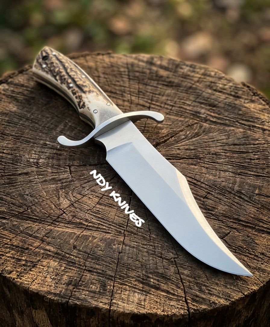 14" D2 Steel Bowie Knife – Heavy-Duty Fixed Blade Antler Handle