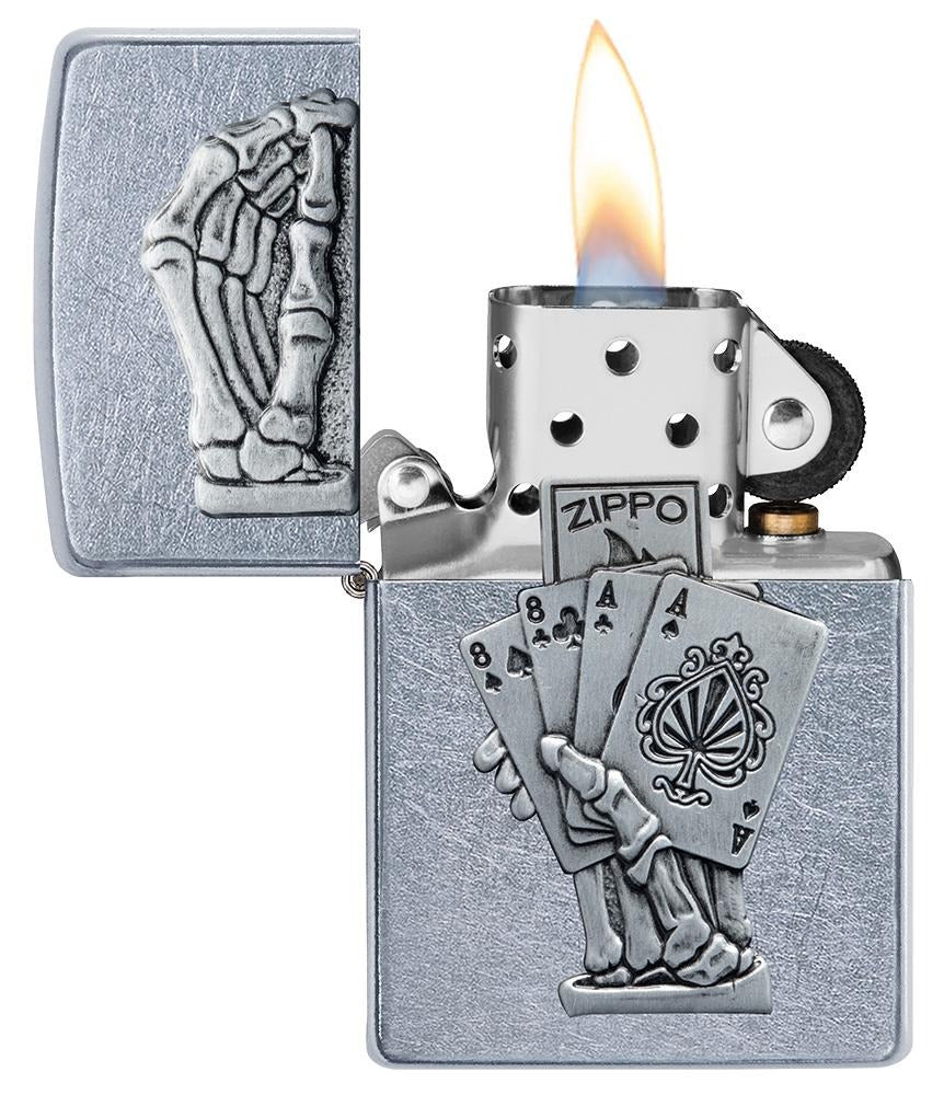 Zippo Dead Mans Hand Poker Casino, Street Chrome Lighter #49536