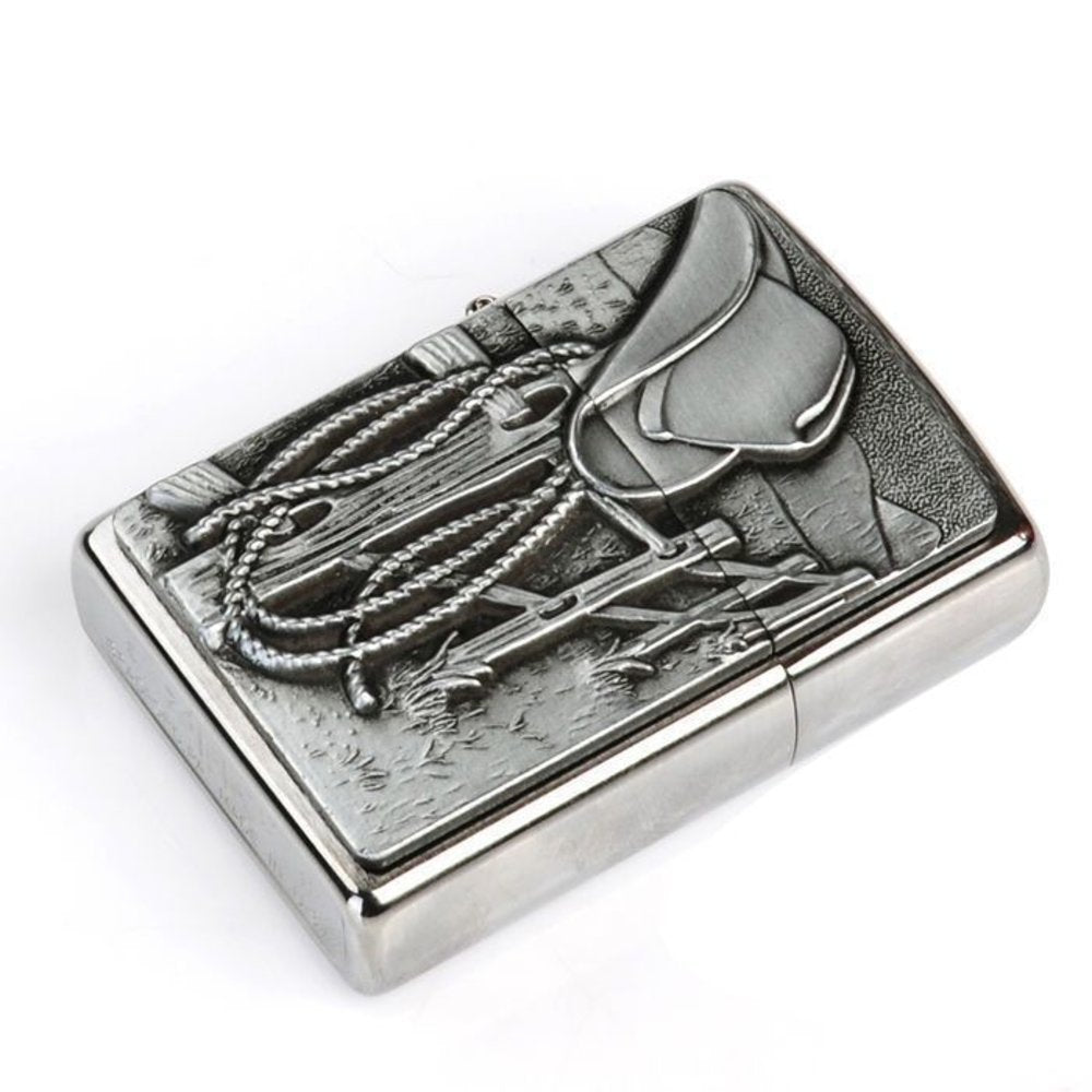 Zippo Resting Cowboy Emblem, Brushed Chrome Lighter #24879