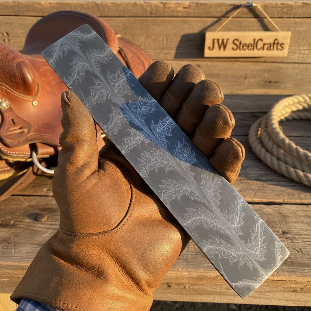 Frostleaf Damascus Billet 14 inch Feather Leaf Pattern steel - Relic & Reel